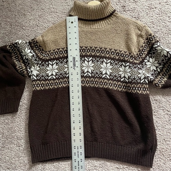 Vintage Sweater Womens Large Snowflake Turtleneck Brown Carolyn Taylor Knitted - Picture 7 of 8